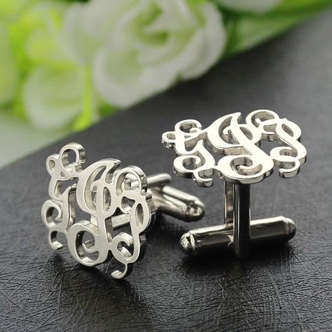 Sterling Silver Monogram Cufflinks Cut Out Monogrammed Cufflinks Personalized Initials Cufflinks Name Jewelry Gift For The Groom, Monogrammed Cuff, Monogrammed Cufflinks, Initial Cufflinks, Puzzle Jewelry, Wedding Gifts For Groomsmen, Personalized Cufflinks, Silver Monogram, Script Monogram