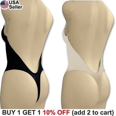 Backless Body Shaper Thong. Quantity: 1 backless body shaper thong. Can be worn four ways: backless, criss-cross, conventional, halter. Eliminates unsightly panty lines w/ this thong. similar full body shapers are also available.