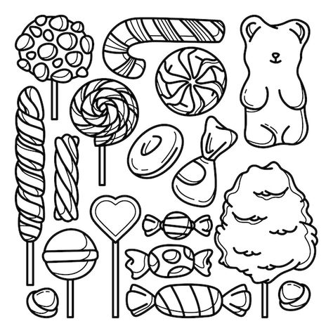 Collection of candy doodles | Premium Vector #Freepik #vector #lollipop #hand-drawn #drawn #hand-drawn-doodle Candy Drawing Cute, Candy Drawing Easy, Cute Candy Drawing, Drawing Of Candy, Candy Art Drawing, Candy Doodles, Candy Vector, Candy Coloring Pages, Coloring Pages Ideas