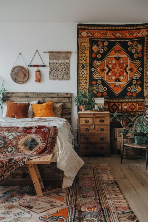 15 Modern Boho Bedroom Interior Ideas You Will Love! - My Decor Inspo Peruvian Bedroom, Mexican Interior Design Bedroom, Boho Bedroom Interior, Indian Style Bedroom, Mediterranean Bedroom Ideas, Bedroom Interior Ideas, Country Bedroom Design, Dark Boho Living Room, Modern Bohemian Bedroom