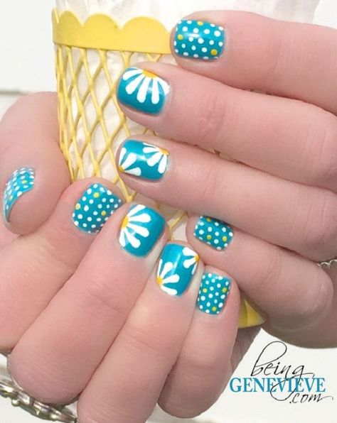 Polka dots and daisy petals nail art - 30+ Adorable Polka Dots Nail Designs  <3 <3 Polka Dot Nail Designs, Dot Nail Designs, Polka Dot Nail Art, Nails Yellow, Dot Nail Art, Polka Dot Nails, Flower Nail Designs, Dots Nails, Flower Nail