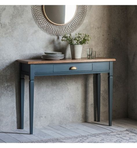 My vintage home, swanley Dining Room Console Table, Blue Console Table, Entrance Tables, Hall Tables, Dining Room Console, Drawer Console Table, Table Hallway, Console Table Decorating, Family Dining Rooms