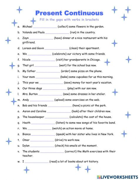 Present Continuous Tense - worksheet 1 Present Continues Tense Worksheet, Present Continuous Tense Worksheets, Continuous Tense Worksheet, Present Tense Worksheets, Present Continuous Worksheet, Tense Worksheet, Present Continuous Tense, 1 Worksheet, Present Continuous