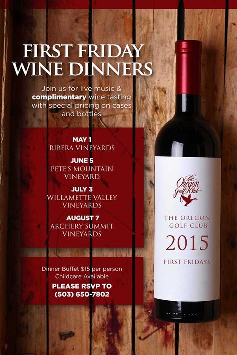 First Friday Wine Dinner Tasting flyer poster template Wine Dinner Poster, Wine Tasting Flyer, Wine Promotion, Promotion Poster Design, Wine Tasting Notes, Friday Dinner, Wine Bottle Carrier, Wine Tasting Events, Wine Event