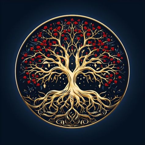 Photo beautiful tree of life digital art... | Premium Photo #Freepik #photo Dark Symbols, Tree Net, Tree Of Life Logo, Tree Of Life Images, Botanical Tattoos, Tree Of Life Artwork, Viking Images, Yggdrasil Tree, Circular Art