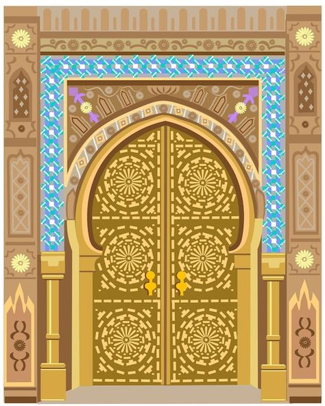 Islamic Door Vector, Door Invitation, Islamic Door, Royal Doors, Mosque Art, Indian Doors, Casablanca Morocco, Illustration Work, Arched Doors