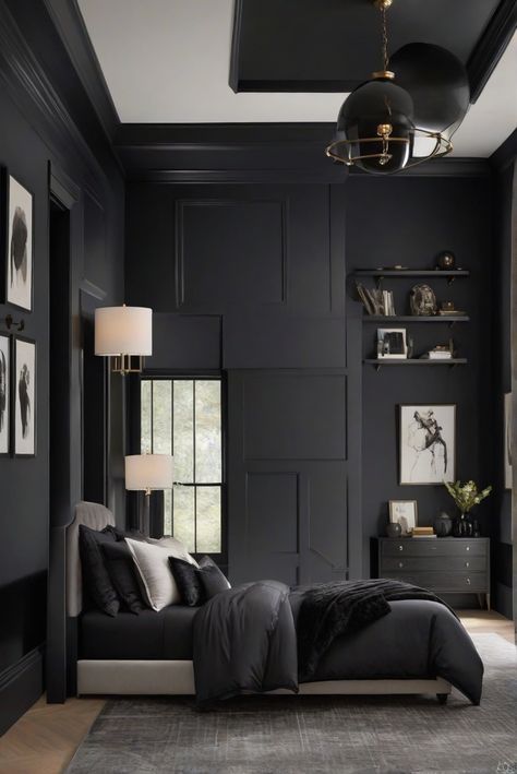 Dive into chic sophistication with Black Magic (SW 6991) for a moody, mysterious retreat. Elevate your daily routine as an interior designer with these decor tips! #Ad #homedecor #homedesign #wallpaints2024 #Painthome #interiorarchitecture Wall Colors Green Living Room Colors Bright Living Room Colors Apartment Renovation Living room Remodeling Modern Paint Colors 2024 Dark Bedroom Wall Colors, Dark Painted Rooms, Colorful Living Room Bright, Renovation Living Room, Dark Bedroom Walls, Paint Colors 2024, Dark Royalty, Top Paint Colors, Modern Paint Colors