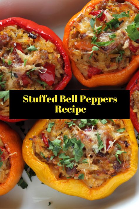 Traditional stuffed bell pepper recipes call for browned ground beef, fluffy white rice, delicious spices, and melty cheese. When it comes to quick and easy weeknight main dish meals that are super satisfying, it’s hard to go wrong with cheesy stuffed bell peppers. Recipe Peppers, Stuffed Bell Peppers Recipe, Stuffed Bell Pepper, Italian Stuffed Peppers, Stuffed Peppers Recipe, Homemade Chips, Bell Pepper Recipes, Fire Roasted Tomatoes, Chips And Salsa