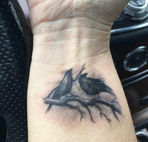 Thank you Dave Veil All or Nothing Tattoo, Atlanta I gave Dave a description and he came up with so much more than I ever hoped for! It's straight out of my memory and dear to my heart! Hugin and Munin! Thought And Memory Ravens Tattoo, Huggin Muninn Tattoo, Hugin And Munin Tattoo, Huginn And Muninn Tattoo, Odin's Ravens Tattoo, Black Crow Tattoos, Wrist Tatoo, Rabe Tattoo, Valkyrie Tattoo