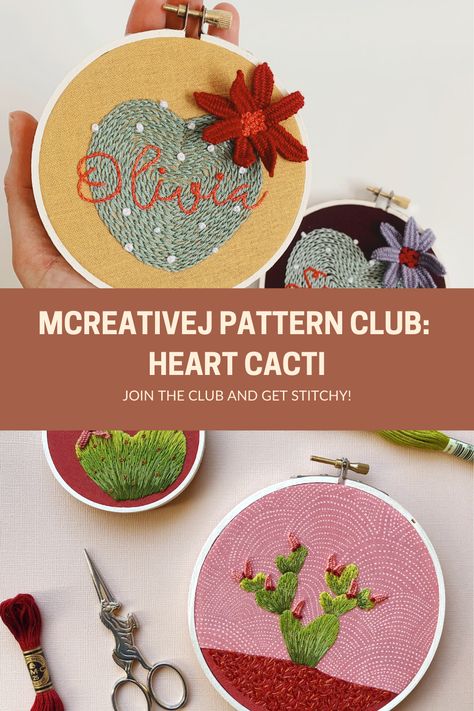 I'm thrilled to share my February embroidery pattern with you. And SURPRISE, it's actually two patterns! I teamed up with the talented Carrie Goff to create two exciting heart prickly pear cactus patterns this month. Learn to embroidery this vibrant and bold design with my beginner-friendly hand embroidery pattern. February Embroidery, Hello February Quotes, Learning To Embroider, Pear Cactus, Prickly Pear Cactus, 3d Embroidery, Cactus Design, Hand Embroidery Pattern, Stitch 2