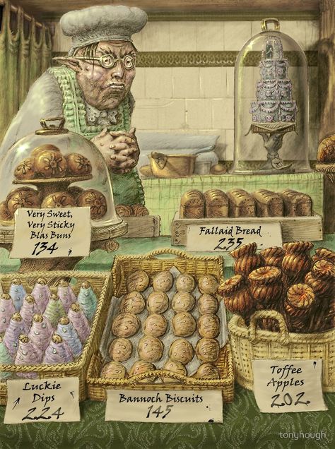 "Faery Bakery " by tonyhough | Redbubble Bakery Shop Illustration, Fantasy Bakery, Grimm Tales, Sports Bottle, The Bakery, Creative Writing Prompts, Bakery Shop, World Of Fantasy, Dnd Characters