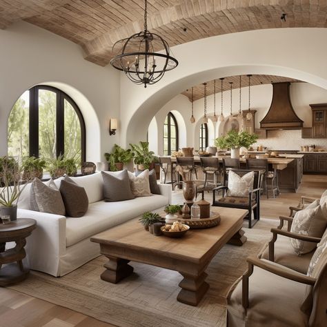 European Family Room, Home Interior Design Spanish, French Country House Interior Design, Italian Style Decorating Ideas, French Chateau Style Homes Interior, Tuscany Home Interior, Tuscan Inspired Homes, Tuscan Modern Interior Design, Modern Tuscan Home Interiors