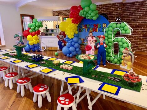 Mario Party Theme, Super Mario Party Decorations, Mario Birthday Party Decorations, Mario Party Decorations, Super Mario Party Favors, Super Mario Bros Party Ideas, Mario Brothers Birthday Party, Mario Kart Party, Mario Bros Birthday Party Ideas