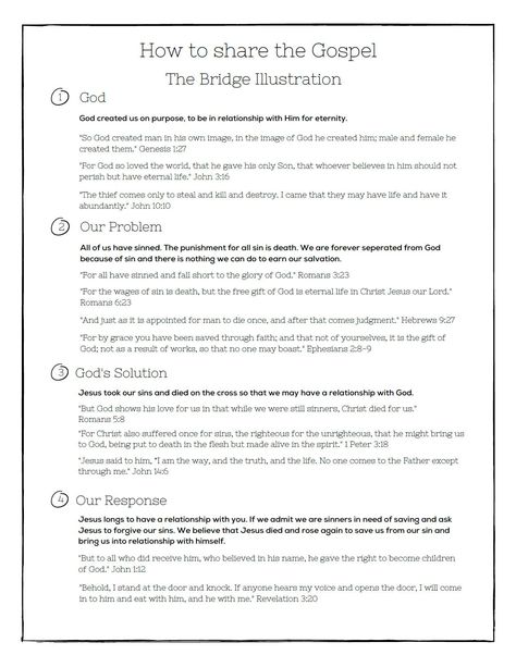 How To Evangelize The Gospel, How To Share The Gospel, Bridge Illustration, Verse Memorization, Bible Highlighting, Bible Study Worksheet, Sharing The Gospel, Learn The Bible, Share The Gospel