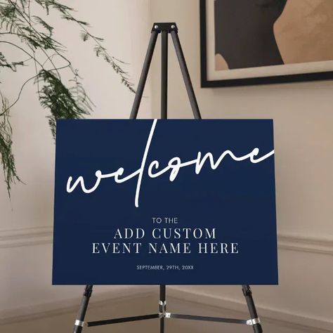 Minimalist Navy & White Corporate Event Welcome Foam Board (Stand out and impress your event guests with this modern navy blue corporate welcome sign) Company Event Decoration, Corporate Celebration, Corporate Party Decorations, Business Launch Party, Minimal Layout, Gala Decorations, Corporate Events Decoration, Corporate Event Design, 2024 Inspiration