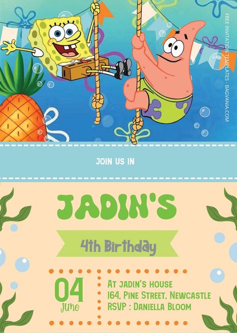 Download ( Free Editable PDF ) Spongebob Squarepants Birthday Invitation Templates #free #freeinvitation2019 #birthday #disney #invitations #invitationtemplates Spongebob Invitations Birthdays, Spongebob Invitations, Free Online Invitation Maker, Spongebob Birthday Cake, Spongebob Birthday Party, Free Printable Invitations Templates, Spongebob Party, Spongebob Birthday, Free Printable Invitations