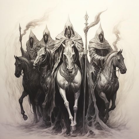 Four Horsemen Of The Apocalypse Tattoo Sleeve, The Four Horsemen Of The Apocalypse Tattoo, Four Horseman Apocalypse, Apocalypse Tattoo Ideas, Four Horsemen Of The Apocalypse Art, 4 Horseman Tattoo, Four Horseman Tattoo, 4 Horsemen Of The Apocalypse Tattoo, Four Horsemen Tattoo Design