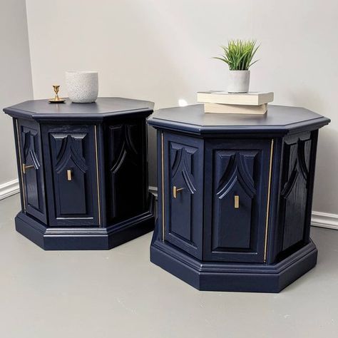 Hexagon End Table Makeover Diy, Octagonal End Table Makeover, Octagon Side Table Makeover, Octagon End Table Makeover, Hexagon Table Makeover, Hexagon End Table Makeover, Hexagon Tables, Octagon Side Table, Refurbished End Tables