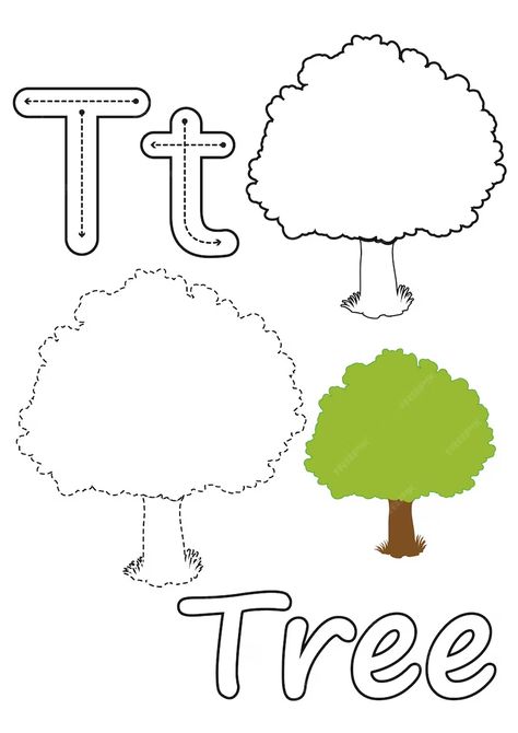 Premium Vector | Coloring pages of a tree and the letter t suitable for use in children's coloring books T Is For Tree, Vector Coloring Pages, The Letter T, Literacy Worksheets, Color Worksheets, Letter T, Vector Photo, A Tree, Premium Vector