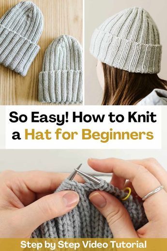 Knitted Hat Tutorial, 2x2 Rib Knit Hat Pattern, Easy Knit Hats For Beginners Free Pattern, Ribbed Knit Hat Pattern Free, Beginner Knit Beanie, Beginning Knitting Patterns Free, Beginner Hat Knitting Pattern, How To Knit A Beanie For Beginners, Knitting Tutorial Step By Step