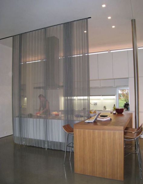 Kitchen room divider with curtain - Home Decorating Trends - Homedit Chinese Room Divider, Ideas Armario, Room Divider Headboard, Curtain Divider, Small Room Divider, Temporary Room Dividers, Curtain Room Divider, Metal Room Divider, Room Divider Bookcase