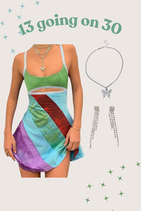 #13 #30 #movie #y2k #13goingon30 #dress #pinterest #november #october #halloween #hallowseason #earrings #necklace #butterfly #pretty #outfitinspo #costume 13 Going On Thirty Costume, 13 Going On 30 Couples Costume, 13 Going On 30 Versace Dress, Thirteen Going On Thirty Costume, 13 Going On 30 Dress, 13 Going On 30 Outfits, 13 Going On 30, 30 Outfits, 30th Bday