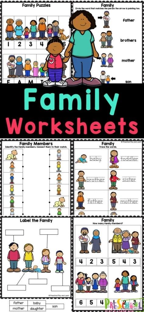 NEW FREEBIE:  Preschoolers will have fun learning to identify family members with these FREE printable worksheets.  GET THEM HERE >>> Family Tree Worksheet Free Printable, Family Unit Preschool Activities, Family Worksheets For Preschool, Preschool Family Tree, Friends Preschool Theme, Preschool Family Unit, Family Preschool Crafts, Family Members Activities Preschool, Family Members Worksheet