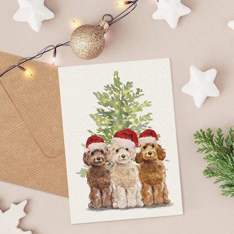 Lana Painting, Dog Xmas Cards, Etsy Mockup, Pokemon Ornaments, Christmas Fair Ideas, Painted Christmas Cards, Watercolour Christmas, Dog Xmas, Cockapoo Dog