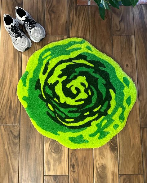 A custom Rick and Morty Portal rug! Send me an email or dm if you’re interested in a custom rug! 💚 #customrug #rug #tufting #rickandmorty #portal Rick And Morty Portal, Tufting Art, Rug Tufting, An Email, Rick And Morty, Custom Rugs, Send Me, Instagram A, Portal