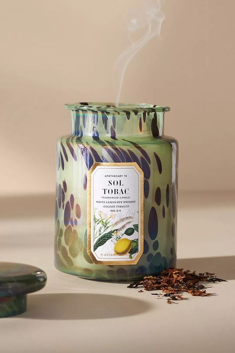 Apothecary 18 Floral Sol Tobac Glass Jar Candle​ | Anthropologie French Apothecary, Fragrance Sticks, Anthropologie Candle, Fresh Scents, Moroccan Art, Glass Jar Candles, Everyday Elegance, Perfume Scents, Candle Gift Set