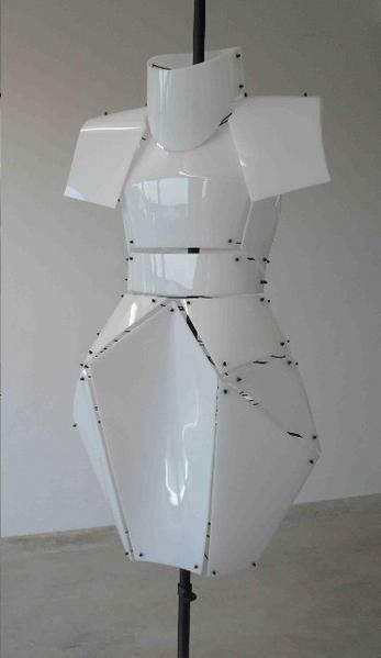 Futuristic Silhouettes, Sculptural Dress, White Armor, Structured Fashion, Architectural Fashion, Plastic Fashion, Sculptural Fashion, Plastic Dress, Geometric Fashion