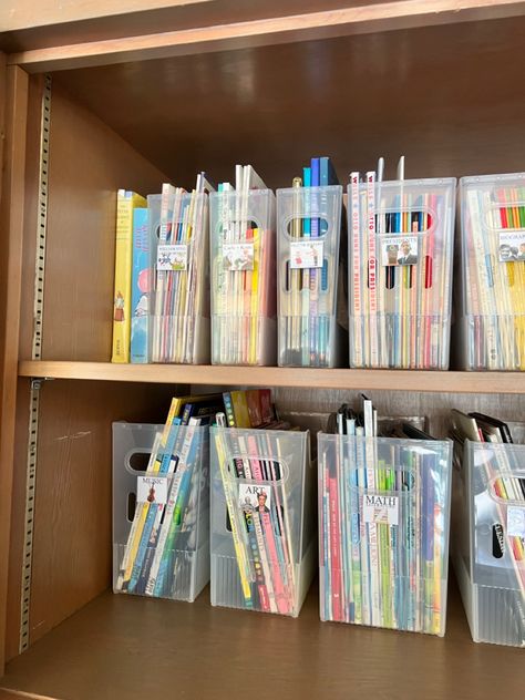 Book Storage Ideas Classroom, Teacher Book Storage Ideas, Book Room Organization School, School Book Room Organization, Preschool Closet Organization, Preschool Book Organization, Classroom Storage Closet, Textbook Organization Storage, Teacher Book Organization Ideas