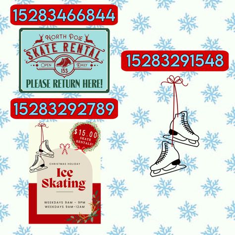 Bloxburg Skating Rink Decals, Bloxburg Hot Chocolate Stand, Bloxburg Christmas Village, Bloxburg Sledding Hill, Bloxburg Christmas Town Ideas, Christmas Picture Codes For Bloxburg, Bloxburg Winter Town, Bloxburg North Pole, Bloxburg Christmas Town Layout