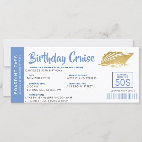 Birthday Cruise Invitations, Sweet Sixteen Themes, Party Yacht, 50th Birthday Men, 30th Birthday Themes, Boarding Pass Invitation, Birthday Cruise, Cruise Party, Dinner Party Themes