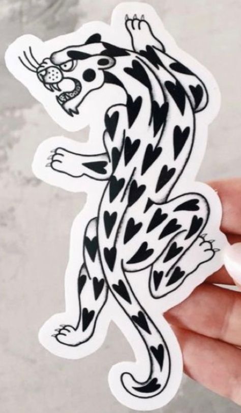 Heart Jaguar Tattoo Traditional, Panther Heart Tattoo Traditional, Panther Hearts Tattoo, Heart Leopard Tattoo Traditional, Tiger With Hearts Tattoo, American Traditional Leopard Tattoo, Love Panther Tattoo, Heart Jaguar Tattoo, Tiger And Panther Tattoo