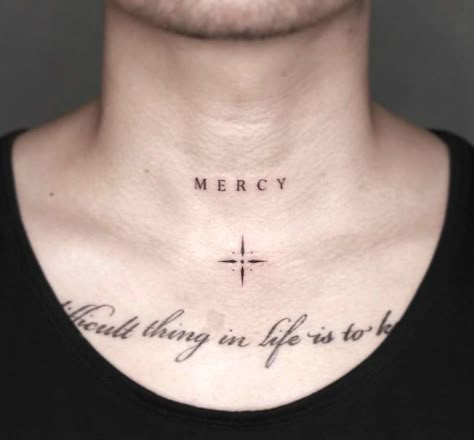 mercy - deep word tattoo by @tattooist_axe Neck Lettering Tattoo Men, Mercy Tattoo Words, Neck Tattoo Letters, Neck Tattoo Text, Neck Tattoo Lettering, Neck Lettering Tattoo, Front Of Neck Tattoo, Small Throat Tattoo, Script Neck Tattoo