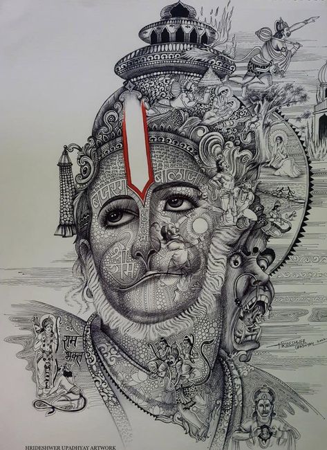 Bhagwan Ram Painting, Shree Ram Art Painting, Hanuman Art Drawing Sketches, Hanuman Art Artworks, Hanuman Ji Mandala Art, Hanuman Art Drawing, Hanuman Sketch Art, Ramayan Drawing, God Illustration Art