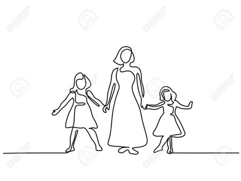 Mom And Two Daughters Drawing, One Line Drawing Family, Mom And Two Daughters, Mother Daughter Art, Litle Girls, Drawing Happy, Mother Painting, Mother Daughters, Small Pretty Tattoos