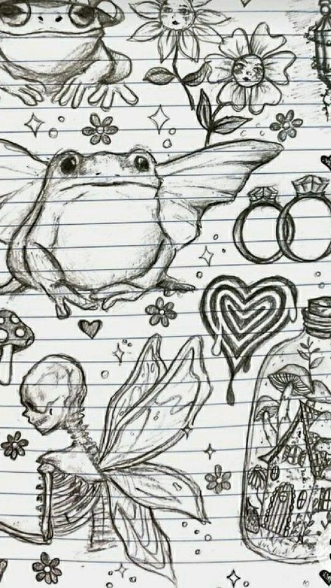 Cottagecore Doodles, Full Page Drawings, Some Drawings, Notebook Drawing, Arte Grunge, Doodles Drawings, Meaningful Drawings, Sketchbook Art Journal, Art Tools Drawing