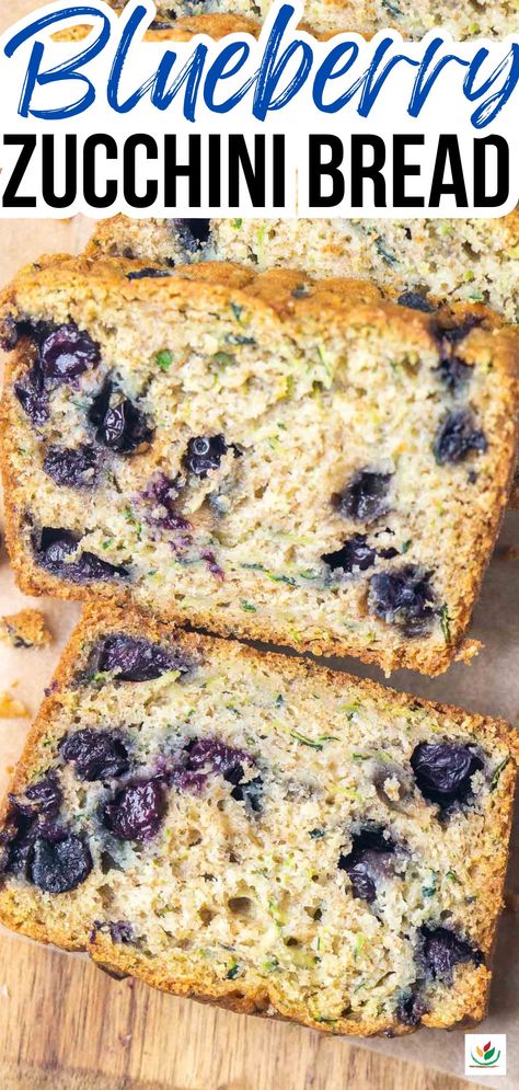 Blueberry zucchini bread slices on cutting board. Title: Blueberry Zucchini Bread Blueberry Zucchini Bread, Blueberry Zucchini, Easy Zucchini Bread, Zucchini Recipes Healthy, Veggies Recipes, Baked Potato Salad, Baked Breads, Zucchini Bread Recipe, Healthy Zucchini