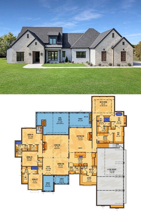 Smart House Plans, Bonus Room Floor Plan, One Level House Plans, Exclusive House Plan, 5 Bedroom House Plans, Single Story Homes, Bedroom Floor Plans, Plans Modern, Floor Layout