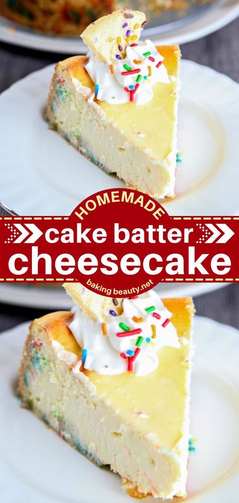 Homemade Cake Batter, Cake Batter Cheesecake, Birthday Cake Cheesecake, Birthday Cake Cookies, Creamy Cake, Sugar Cookie Crust, Birthday Cake Flavors, Yummy Desserts Easy, Homemade Cheesecake