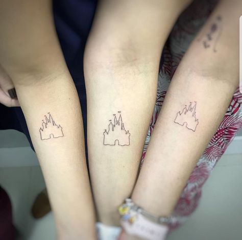 Cinderella Castle Tattoo, Matching Disney Tattoos, Disney Castle Tattoo, Tiny Tattoos With Meaning, Tattoo Behind Ear, Castle Tattoo, Cinderella's Castle, Matching Sister Tattoos, Disney Tattoo