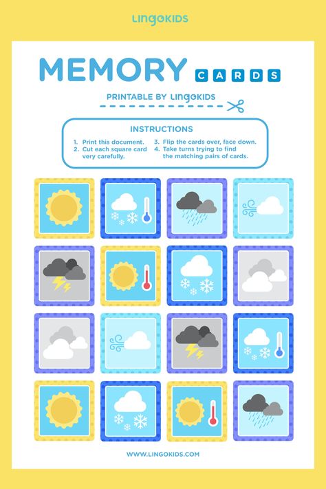 Memory Card Game, Weather Activities For Kids, Weather Games, Weather Vocabulary, English Time, Let The Games Begin, English Games, Vocabulary Games, Weather Activities