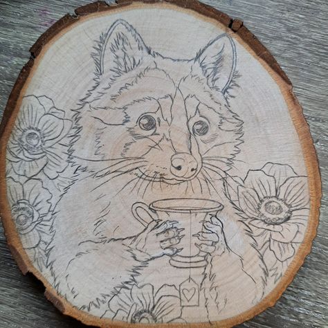 Step one! . . . #LilaMysticWoods #pyrographystepbystep #sketch #artonwood #raccoon #cuteness #teatime #loveraccoons Pyrography On Paper, Wood Burning Drawings, Wood Burn Patterns, Easy Wood Burning Designs, Wood Drawing Ideas, Woodburning Gift Ideas, Cool Wood Burning Designs, Pyrography Ideas For Beginners, Wood Burning Patterns Free