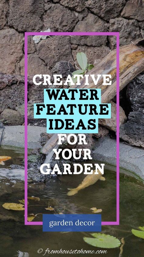 I love these easy DIY water features for the yard! I only have a small area in my garden to add a pondless water fountain and I'm going to use one of these ideas. #fromhousetohome #gardenideas #fountain #diyprojects #landscapedesign #waterfeatures Water Features For The Yard, Wall Water Features, Ground Water Feature, Water Feature Ideas, Japanese Inspired Garden, Diy Water Feature, Water Feature Wall, Outdoor Water Features, Diy Garden Fountains