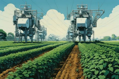 Automated farming architecture agriculture outdoors. | free image by rawpixel.com / Tanat Chittirungsan Future Farming Technology, Futuristic Farm, Farming Architecture, Farming Illustration, Lancer Rpg, Ringed Planet, Farming Game, Agriculture Machine, Farming Technology