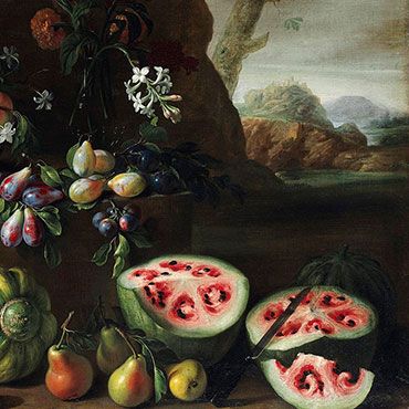 A 17th-Century Stanchi Painting Reveals the Rapid Change in Watermelons through Selective Breeding. Check page for comparison Eden Tree, Evolution Of Plants, Watermelon Pictures, Table Reference, Brice Marden, 17th Century Paintings, Watermelon Painting, Gardening Fruits, Gastronomy Food