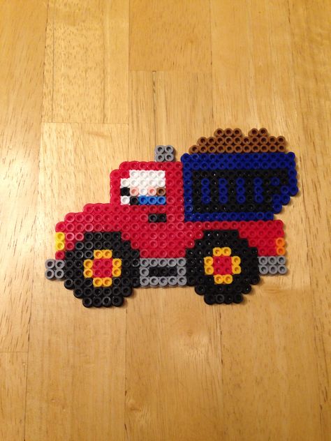 Perler bead dump truck Christmas Perler Beads, Melty Bead Patterns, Hama Beads Design, Perler Crafts, Hama Beads Patterns, Beads Pictures, Diy Perler Beads, Melting Beads, Iron Beads