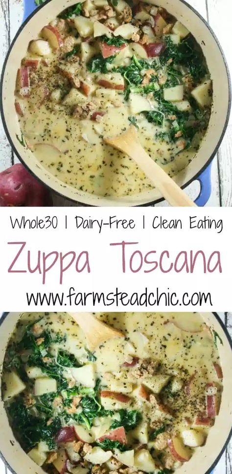 Potato Soup With Kale, Dairy Free Potato Soup, Crunchy Kale, Soup With Kale, Zuppa Toscana Soup, Toscana Soup, Dairy Free Soup, Soup Easy, Clean Eating Recipes For Dinner